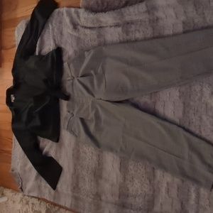 Talbot's black crossover blouse/ loft houndstooth pants